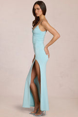 Deep V-Neck Maxi Dress in Soft Aqua